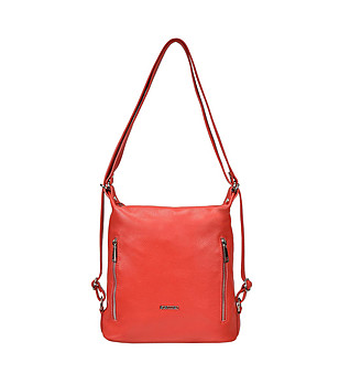 Червена кожена дамска чанта-раница Lusia снимка