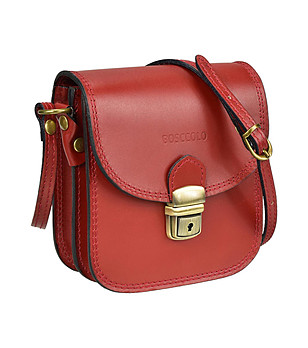 Червена дамска чанта за рамо от естествена кожа Marcia снимка