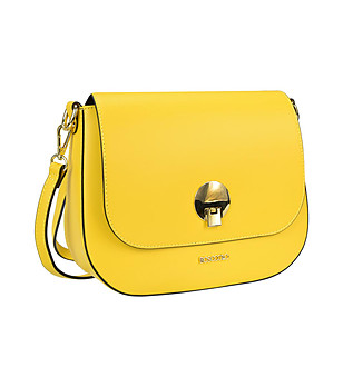 Жълта дамска кожена чанта за рамо Zinera снимка