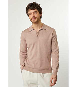 Светлокафява мъжка блуза от фино плетиво с памук Abner снимка