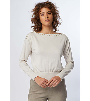 Дамска блуза с високо съдържание на памук в цвят крем Izara снимка